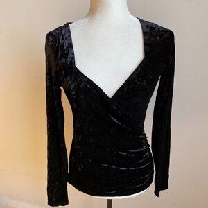 TROUVE BNWOT Black Crushed Velvet Top Sz Medium NEW Sweetheart Faux Wrap